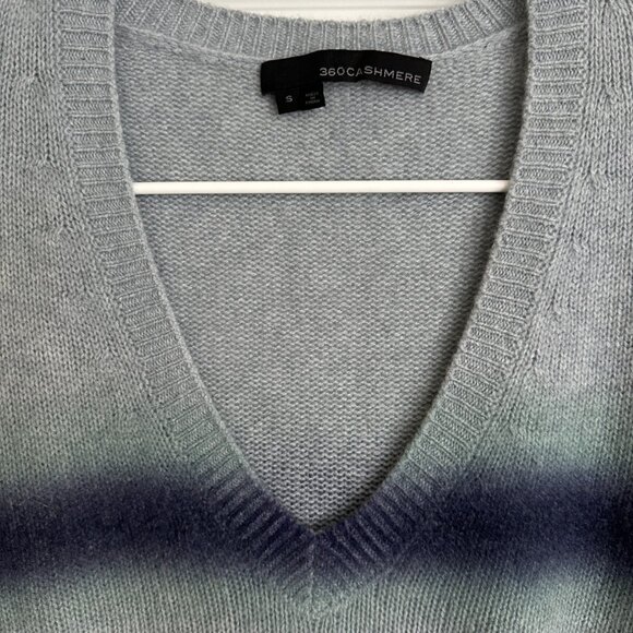 360 Cashmere V-Neck Blue Ombre Cashmere Sweater in S - Picture 3 of 9